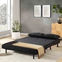 Algo Sofabed With Cushions In Charcoal Teddy Fabric 2 Seater 18 Algo Sofabed With Cushions In Charcoal Teddy Fabric 2 Seater -Fame Furni Sales D021B CHARCOAL TEDDY scene3