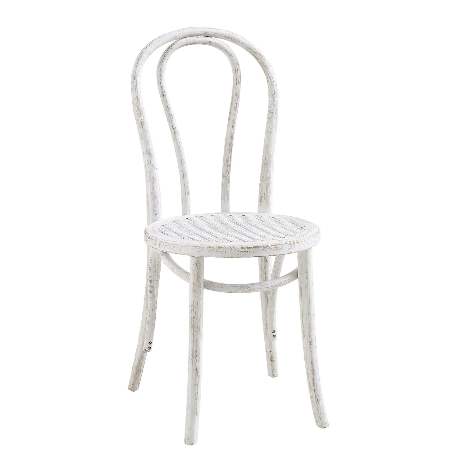 Camille Elm Wood And Rattan Bentwood Dining Chair, Distressed White 3 Camille Elm Wood And Rattan Bentwood Dining Chair, Distressed White - Image 3