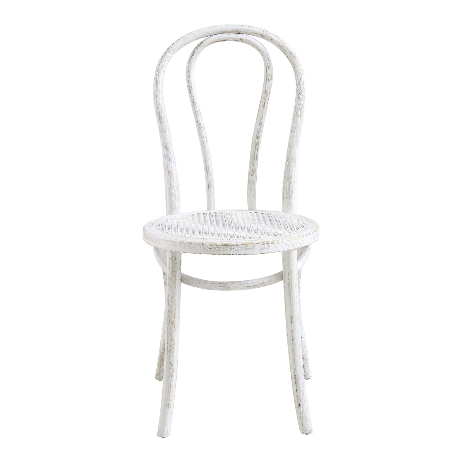 Camille Elm Wood And Rattan Bentwood Dining Chair, Distressed White 2 Camille Elm Wood And Rattan Bentwood Dining Chair, Distressed White - Image 2