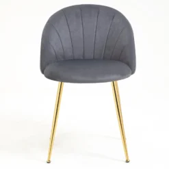 Milverton Pair Of 2 Velvet Dining Chairs With Golden Chrome Legs (Grey) -Fame Furni Sales DCH 2113 GREY VEL 2P 3