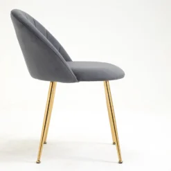 Milverton Pair Of 2 Velvet Dining Chairs With Golden Chrome Legs (Grey) -Fame Furni Sales DCH 2113 GREY VEL 2P 4