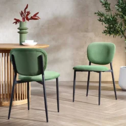 Kelmarsh Set Of 2 Grass Green Velvet Upholstered Dining Chairs