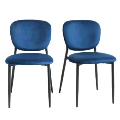 Kelmarsh Set Of 2 Navy Blue Velvet Upholstered Dining Chairs -Fame Furni Sales DCH 2128 NAVY VEL 2P WB1
