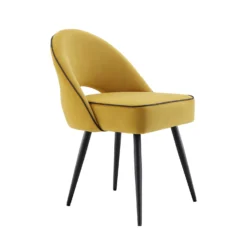 Oakley Set Of 2 Mustard Yellow Velvet Upholstered Dining Chairs With Piping 17 Oakley Set Of 2 Mustard Yellow Velvet Upholstered Dining Chairs With Piping -Fame Furni Sales DCH 2138 MUSTARD VEL 2P WB4