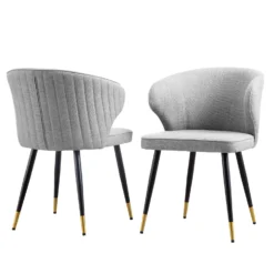 Langham Set Of 2 Grey Woven Fabric Carver Dining Chairs With Fluted Back 16 Langham Set Of 2 Grey Woven Fabric Carver Dining Chairs With Fluted Back -Fame Furni Sales DCH 2143 GREY WOV 2P WB1