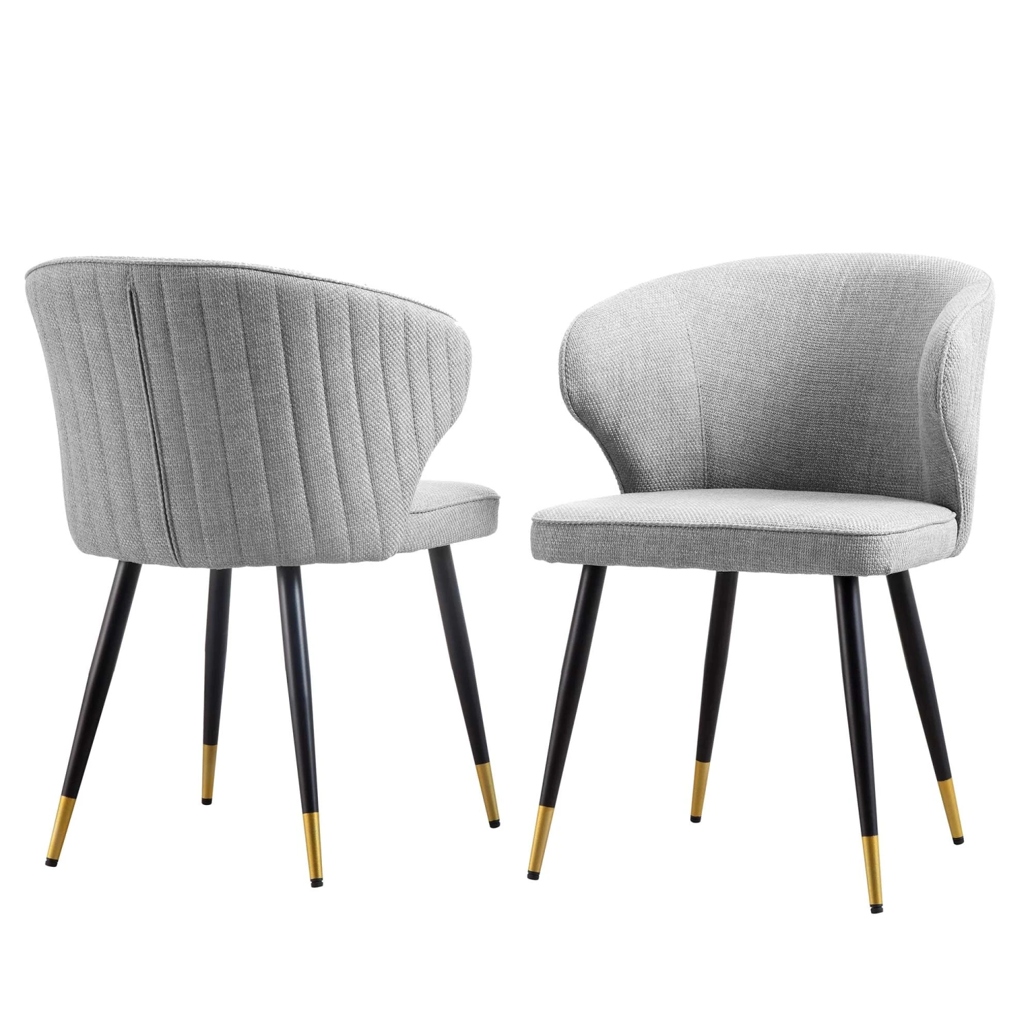 Langham Set Of 2 Grey Woven Fabric Carver Dining Chairs With Fluted Back 3 Langham Set Of 2 Grey Woven Fabric Carver Dining Chairs With Fluted Back - Image 3