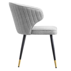 Langham Set Of 2 Grey Woven Fabric Carver Dining Chairs With Fluted Back 21 Langham Set Of 2 Grey Woven Fabric Carver Dining Chairs With Fluted Back -Fame Furni Sales DCH 2143 GREY WOV 2P WB5