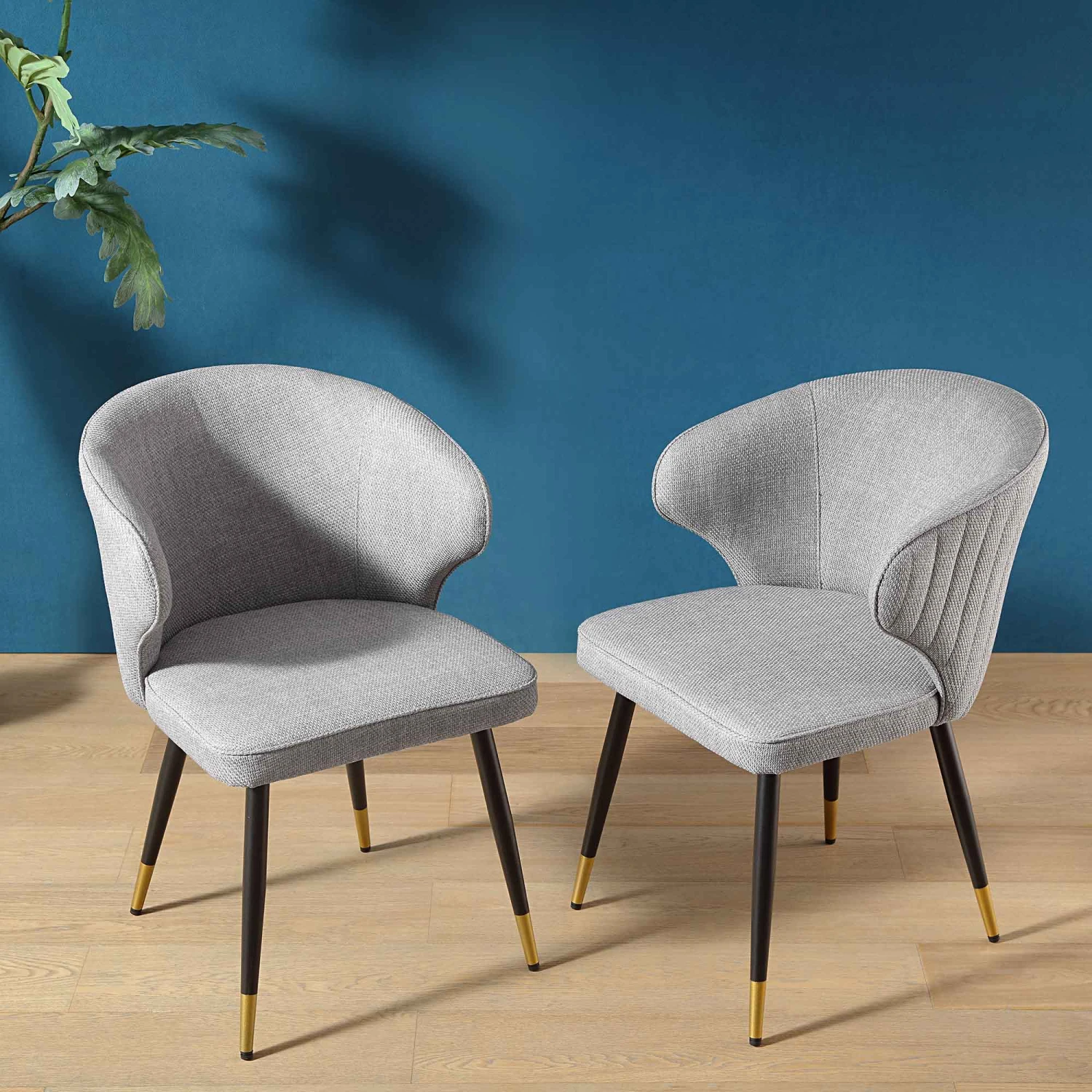 Langham Set Of 2 Grey Woven Fabric Carver Dining Chairs With Fluted Back 2 Langham Set Of 2 Grey Woven Fabric Carver Dining Chairs With Fluted Back - Image 2