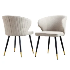 Langham Set Of 2 Oatmeal Woven Fabric Carver Dining Chairs With Fluted Back -Fame Furni Sales DCH 2143 TAUPE WOV 2P WB1