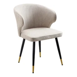 Langham Set Of 2 Oatmeal Woven Fabric Carver Dining Chairs With Fluted Back -Fame Furni Sales DCH 2143 TAUPE WOV 2P WB2