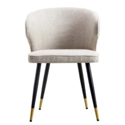 Langham Set Of 2 Oatmeal Woven Fabric Carver Dining Chairs With Fluted Back -Fame Furni Sales DCH 2143 TAUPE WOV 2P WB3