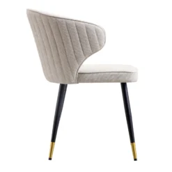 Langham Set Of 2 Oatmeal Woven Fabric Carver Dining Chairs With Fluted Back -Fame Furni Sales DCH 2143 TAUPE WOV 2P WB5