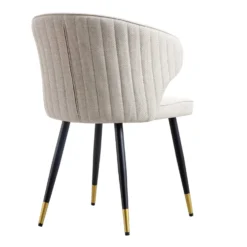 Langham Set Of 2 Oatmeal Woven Fabric Carver Dining Chairs With Fluted Back -Fame Furni Sales DCH 2143 TAUPE WOV 2P WB6