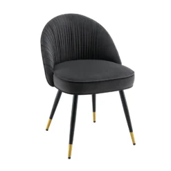 Miyae Set Of 2 Pleated Charcoal Velvet Upholstered Dining Chairs -Fame Furni Sales DCH 2144 CHARCOAL VEL 2P WB3