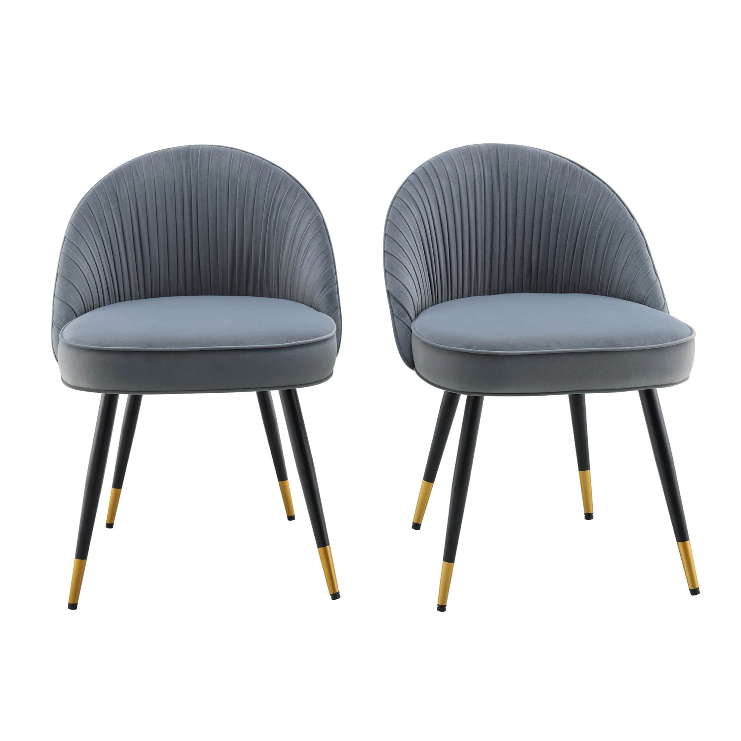 Miyae Set Of 2 Pleated Light Grey Velvet Upholstered Dining Chairs 2 Miyae Set Of 2 Pleated Light Grey Velvet Upholstered Dining Chairs - Image 2