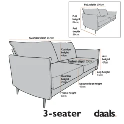 Bari Burnt Ochre Fabric Sofa -Fame Furni Sales Dimensional Drawings AYSF 08 3ST