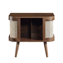 Izzy Curved Rattan Bedside Table, Walnut -Fame Furni Sales FT BST 04 WALN WB1