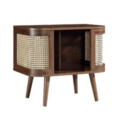 Izzy Curved Rattan Bedside Table, Walnut -Fame Furni Sales FT BST 04 WALN WB2