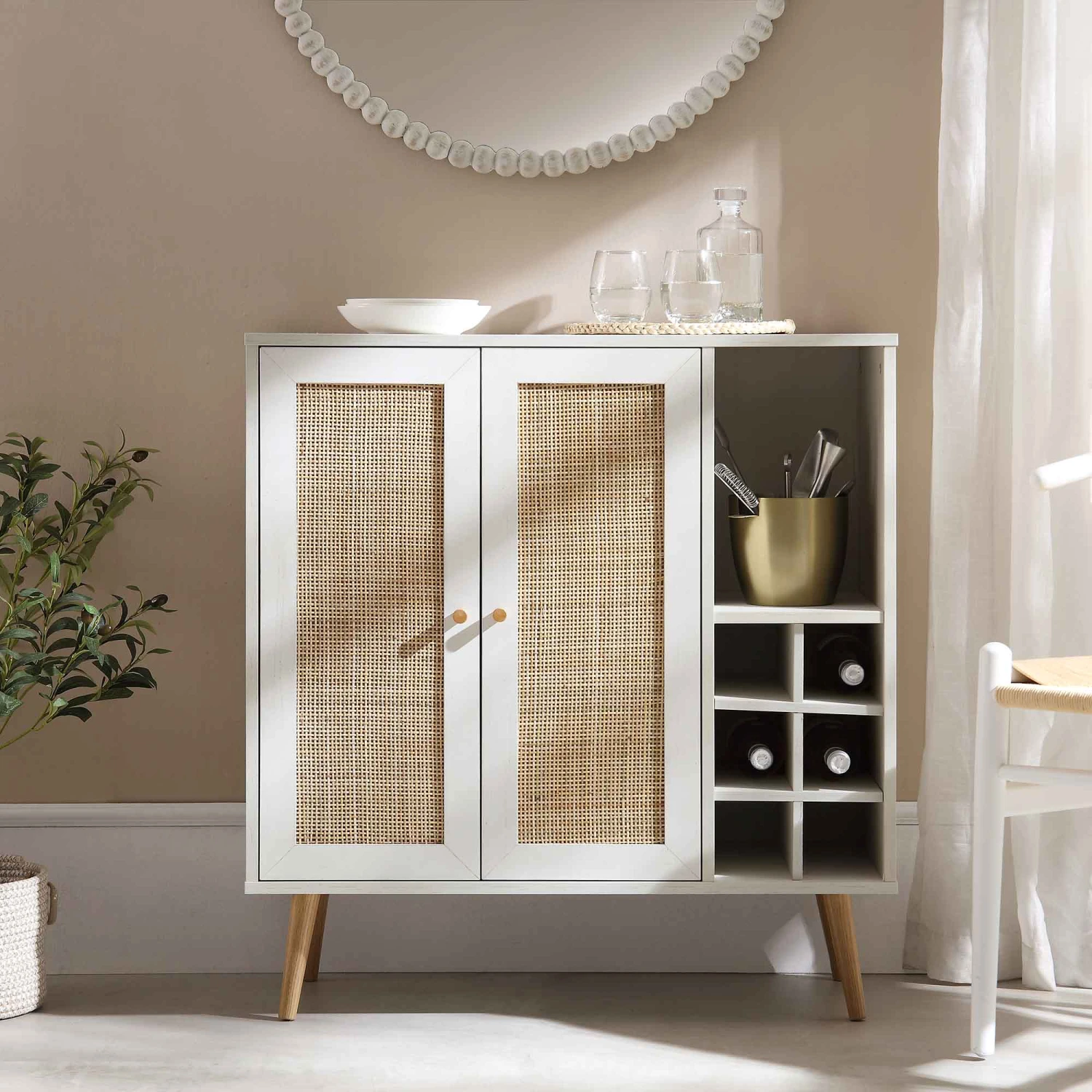 Frances Woven Rattan Drinks Cabinet, White 2 Frances Woven Rattan Drinks Cabinet, White - Image 2