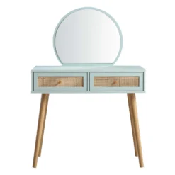 Frances Woven Rattan Dressing Table With Mirror, Mint -Fame Furni Sales FT DRTA 01 SAGE WB1