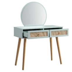Frances Woven Rattan Dressing Table With Mirror, Mint -Fame Furni Sales FT DRTA 01 SAGE WB2
