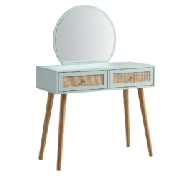 Frances Woven Rattan Dressing Table With Mirror, Mint -Fame Furni Sales FT DRTA 01 SAGE WB3