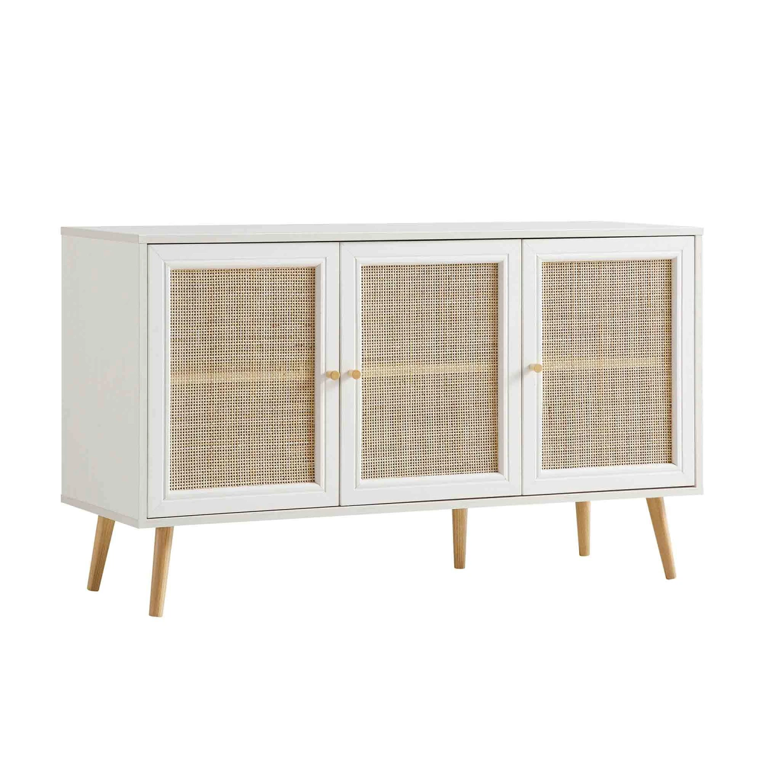 Frances Woven Rattan 3-Door Sideboard, White 5 Frances Woven Rattan 3-Door Sideboard, White - Image 5