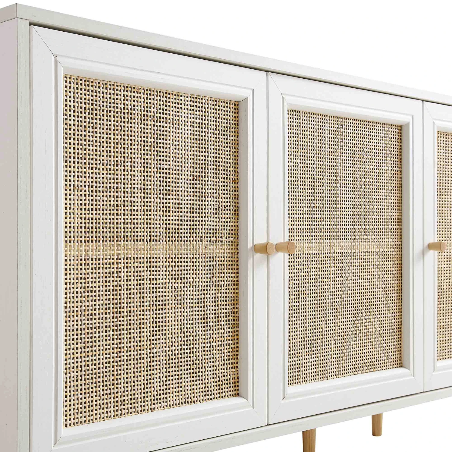 Frances Woven Rattan 3-Door Sideboard, White 9 Frances Woven Rattan 3-Door Sideboard, White - Image 9