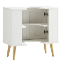 Frances Woven Rattan 2-Door Bathroom Undersink Unit, White -Fame Furni Sales FT UDS 01 WHITE WB4