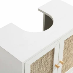 Frances Woven Rattan 2-Door Bathroom Undersink Unit, White -Fame Furni Sales FT UDS 01 WHITE detail1
