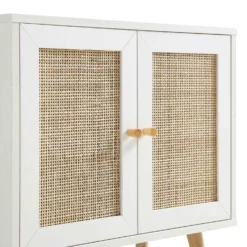 Frances Woven Rattan 2-Door Bathroom Undersink Unit, White -Fame Furni Sales FT UDS 01 WHITE detail2