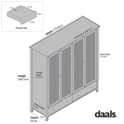 Frances Rattan 4-Door Wardrobe With 2 Drawers, Natural -Fame Furni Sales FT WARD 04