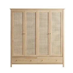 Frances Rattan 4-Door Wardrobe With 2 Drawers, Natural -Fame Furni Sales FT WARD 04 NAT WB1