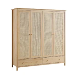 Frances Rattan 4-Door Wardrobe With 2 Drawers, Natural -Fame Furni Sales FT WARD 04 NAT WB2