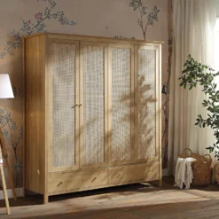 Frances Rattan 4-Door Wardrobe With 2 Drawers, Natural -Fame Furni Sales FT WARD 04 NAT scene2
