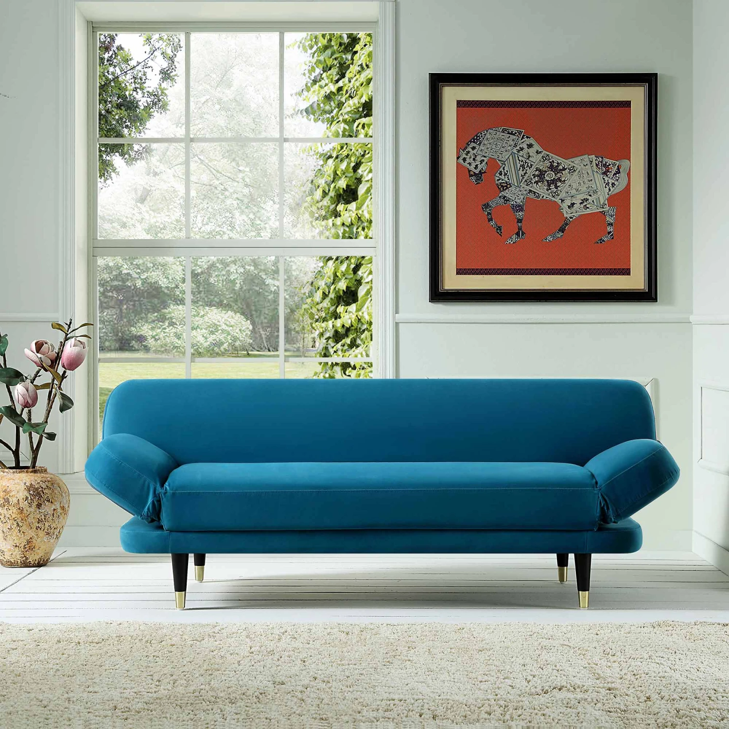Solna 2-Seater Sofa Bed, Teal Velvet 2 Solna 2-Seater Sofa Bed, Teal Velvet - Image 2