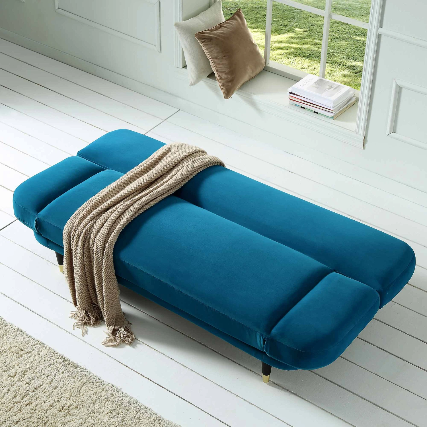 Solna 2-Seater Sofa Bed, Teal Velvet 3 Solna 2-Seater Sofa Bed, Teal Velvet - Image 3