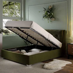 Hadley Moss Green Velvet Ottoman Storage Bed -Fame Furni Sales JAH 010 MOSS VEL scene1