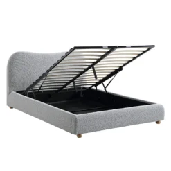 Egerie Curved Headboard Mist Grey Boucle Ottoman Storage Bed -Fame Furni Sales JAH 011 GREY BOUCLE WB3