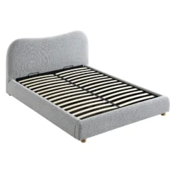 Egerie Curved Headboard Mist Grey Boucle Ottoman Storage Bed -Fame Furni Sales JAH 011 GREY BOUCLE WB4