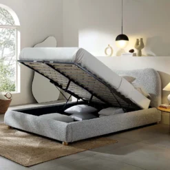 Egerie Curved Headboard Mist Grey Boucle Ottoman Storage Bed -Fame Furni Sales JAH 011 GREY BOUCLE scene2