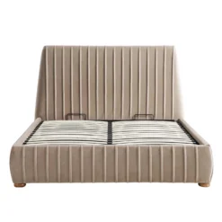 Helia Pleated Ottoman Storage Bed, Taupe Velvet -Fame Furni Sales JAH 012 MINK VEL WB1