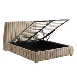 Helia Pleated Ottoman Storage Bed, Taupe Velvet -Fame Furni Sales JAH 012 MINK VEL WB3
