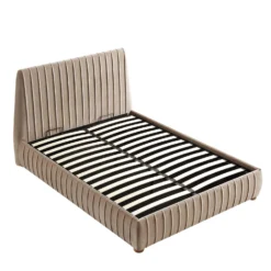 Helia Pleated Ottoman Storage Bed, Taupe Velvet -Fame Furni Sales JAH 012 MINK VEL WB4