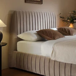 Helia Pleated Ottoman Storage Bed, Taupe Velvet -Fame Furni Sales JAH 012 MINK VEL scene3