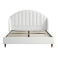 Eleanor White Boucle Upholstered Bed Frame With Domed Headboard -Fame Furni Sales JAH 08 ECRU BOU WB1