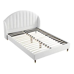 Eleanor White Boucle Upholstered Bed Frame With Domed Headboard -Fame Furni Sales JAH 08 ECRU BOU WB3