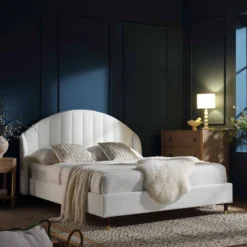 Eleanor White Boucle Upholstered Bed Frame With Domed Headboard