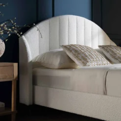 Eleanor White Boucle Upholstered Bed Frame With Domed Headboard -Fame Furni Sales JAH 08 ECRU BOU scene2