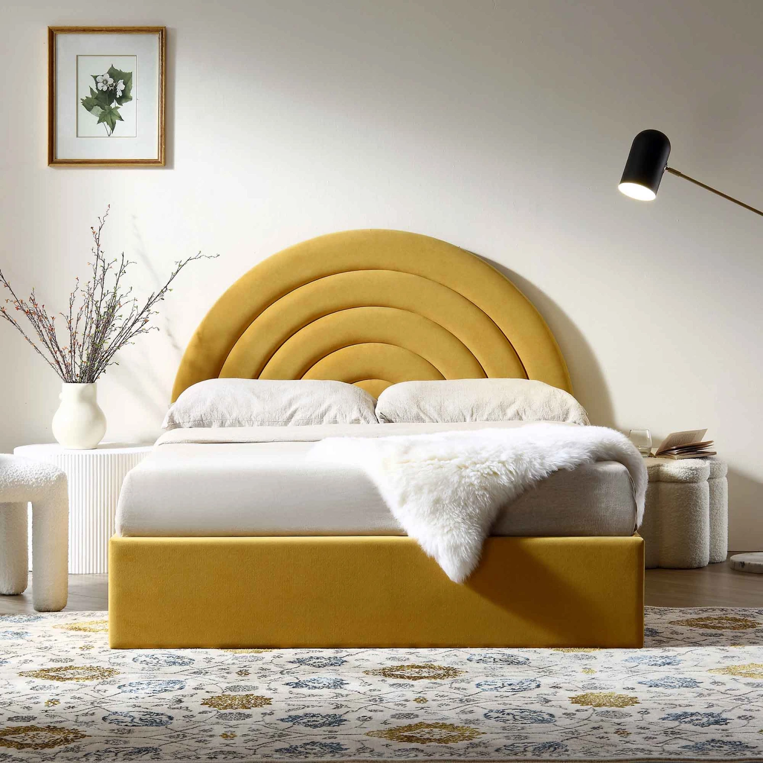 Archer Mustard Yellow Velvet Ottoman Storage Bed 2 Archer Mustard Yellow Velvet Ottoman Storage Bed - Image 2